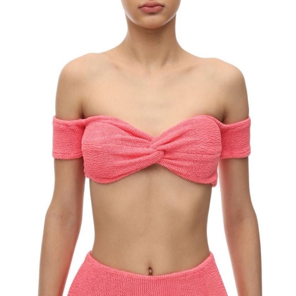 Hunza G Bikini Top Pink Off Shoulder Twist Bikini Top